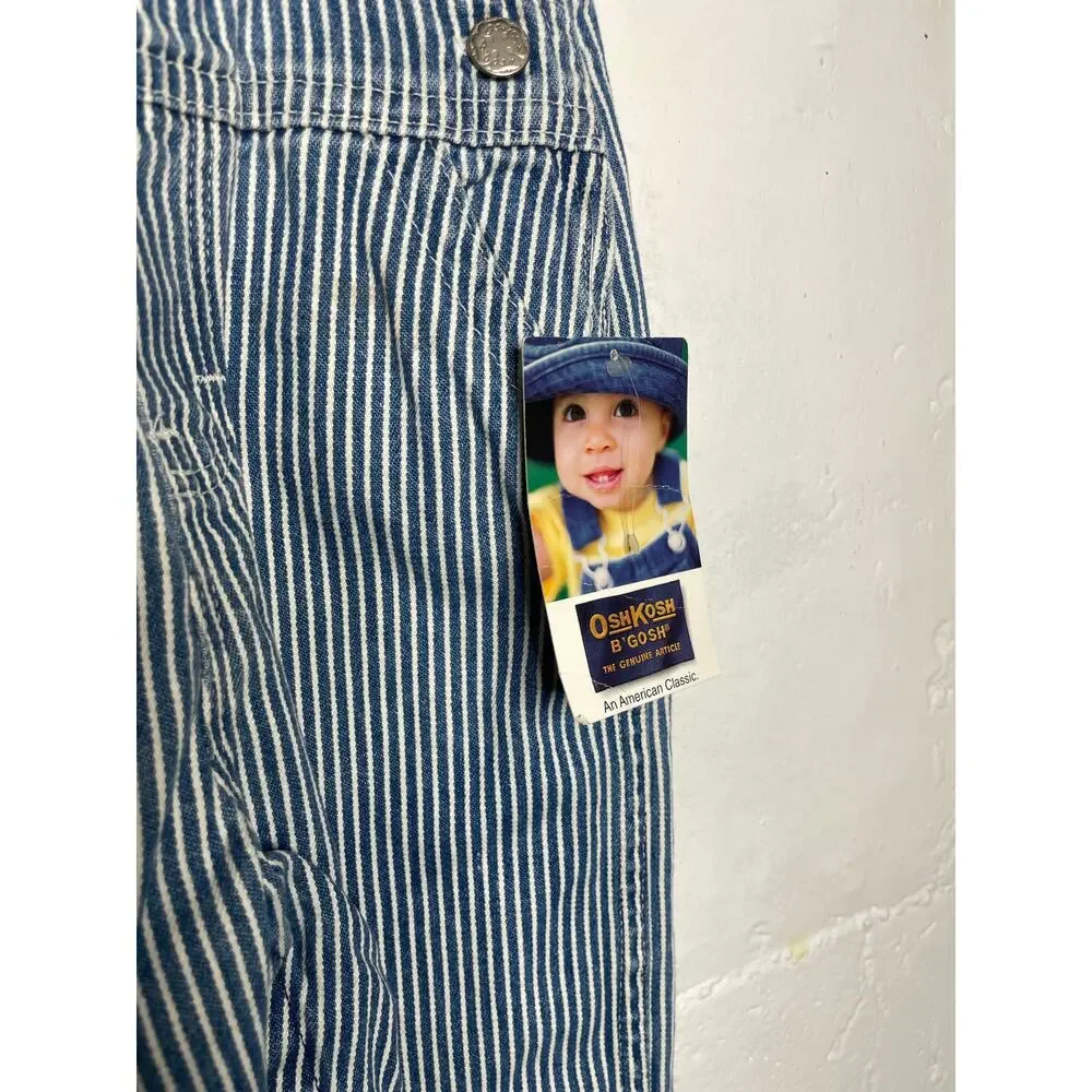 NEW Vintage Oshkosh B'Gosh Boys Blue Striped Overalls Vestbak 18 Months